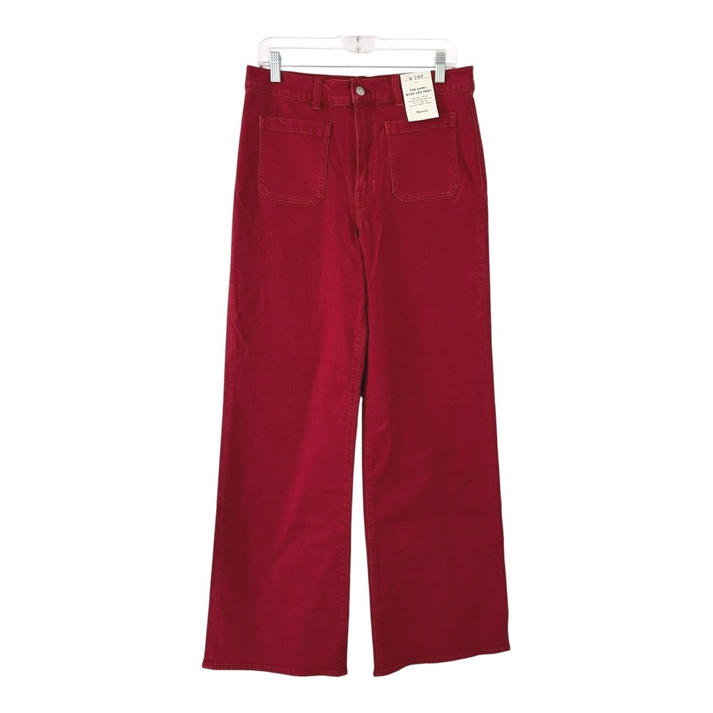 Madewell Womens Emmy Wide-Leg Denim Pants Cherry Red High Rise 29 Tall New - Picture 2 of 10